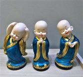 Trio de Budas em Pé Azul