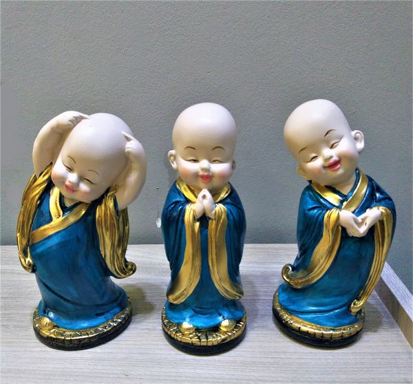 Trio de Budas em Pé Azul